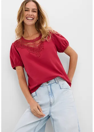 Shirt van elastisch katoen • kersenrood • bonprix online shop