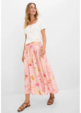 Maxi rok van luchtige crêpe, Kleur: roze-pink gebloemd