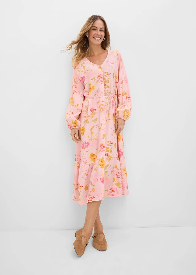 Midi jurk van zachte viscose-mix • roze-pink gebloemd • product-page.page-title-suffix
