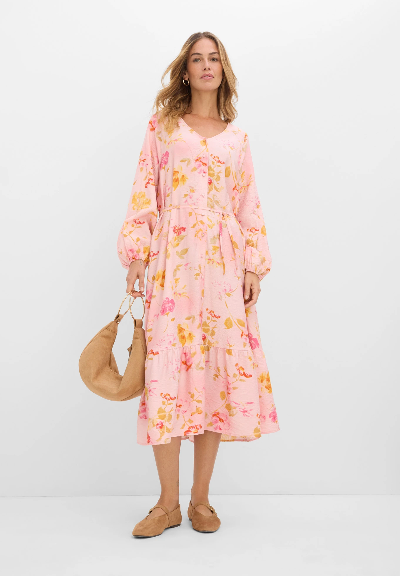 Robe midi douce • rose/fuchsia floral • Boutique bonprix