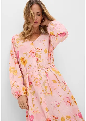 Midi šaty z měkké viskózové směsi • růžovo-pink s květy • bonprix obchod