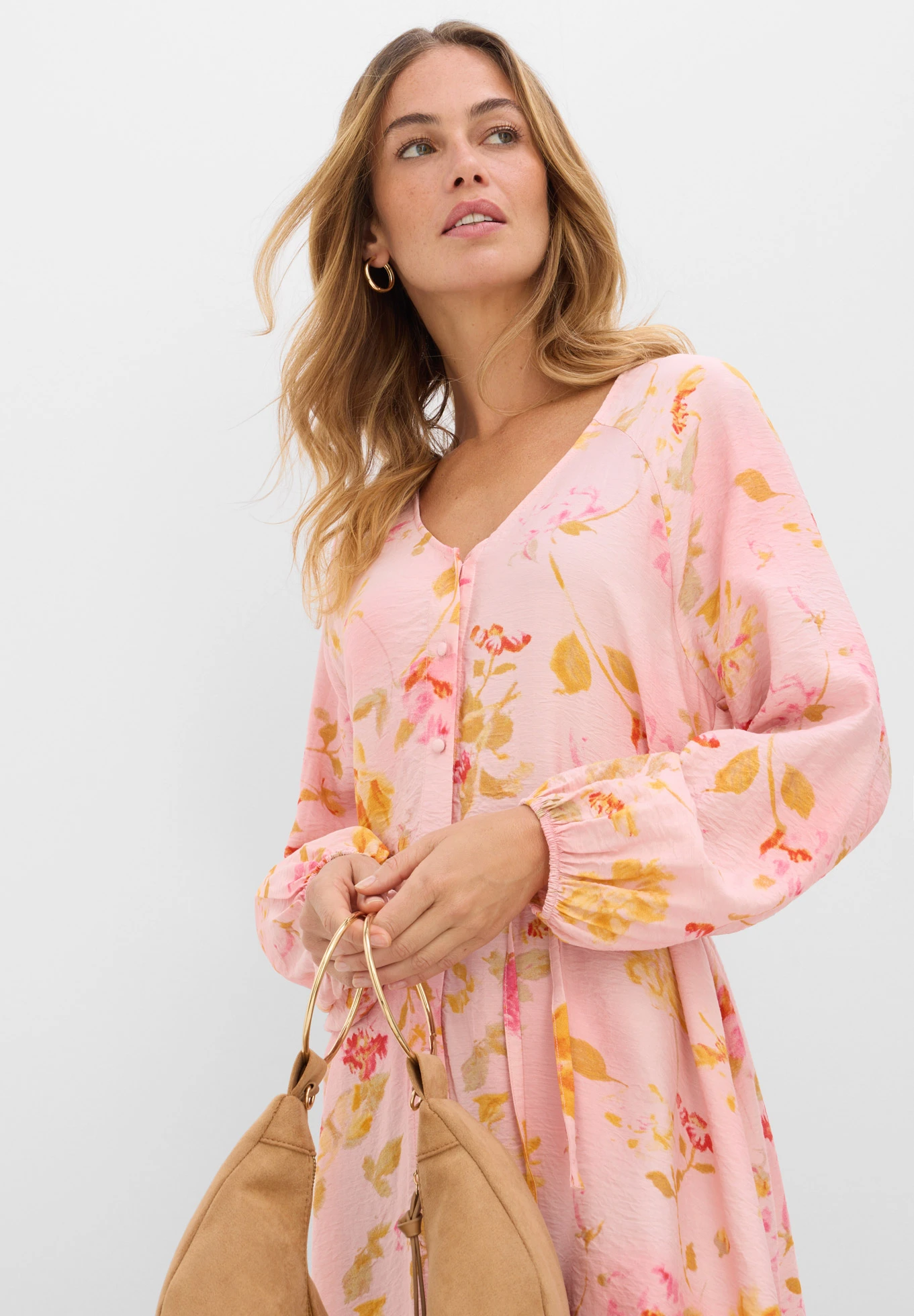 Robe midi douce • rose/fuchsia floral • Boutique bonprix