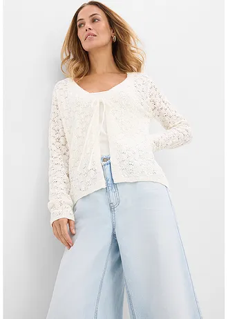 Jachetă tricotată ajour din bumbac 100% • ecru • magazin bonprix