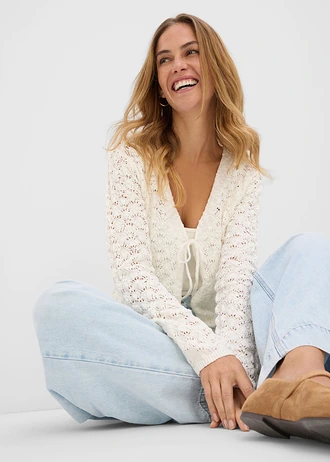 Ajour vest van puur katoen • wolwit • bonprix online shop