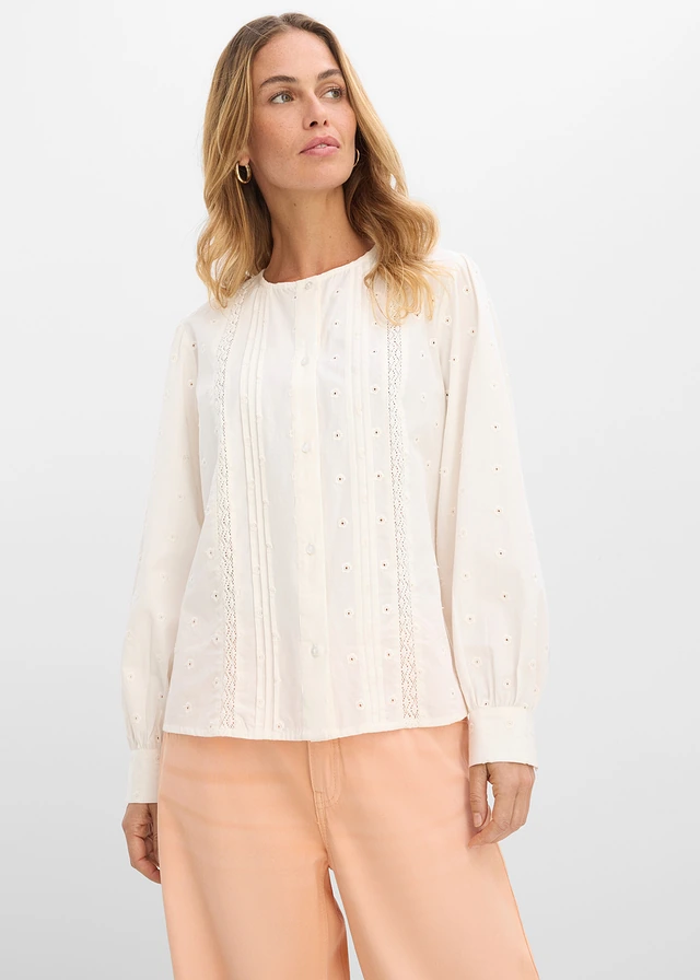Blouse van stevige popeline, Kleur: wolwit