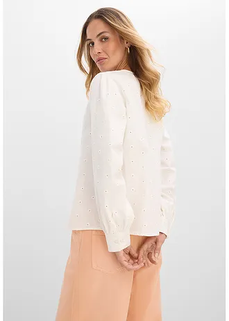 Blouse van stevige popeline, Kleur: wolwit