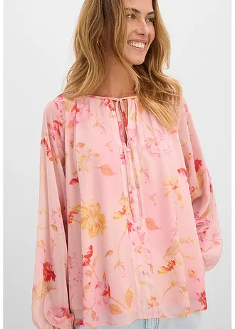 Šifonová halenka s vázačkami • růžovo-pink s květy • bonprix obchod