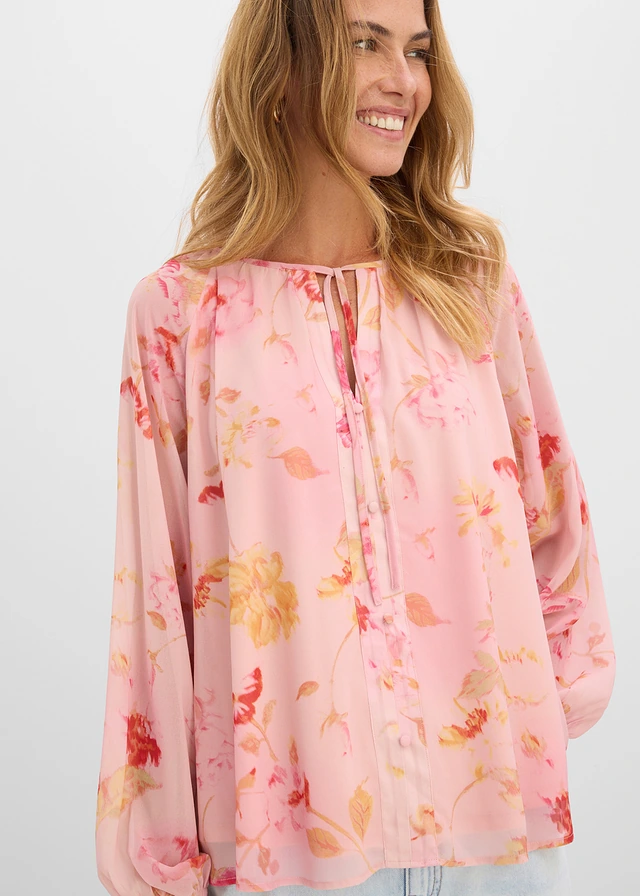 Chiffonblouse met strikbandjes • roze-pink gebloemd • product-page.page-title-suffix