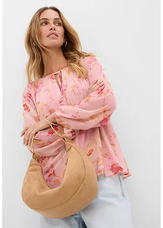 Blouse en mousseline avec liens à nouer • rose/fuchsia floral • Boutique bonprix