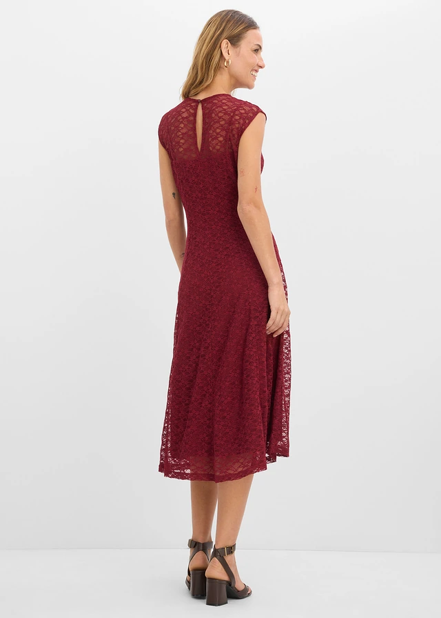 Robe évasée en dentelle, Couleur: rouge rubis