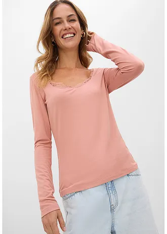 Longsleeve van een zachte viscose-mix • poederbruin • bonprix online shop