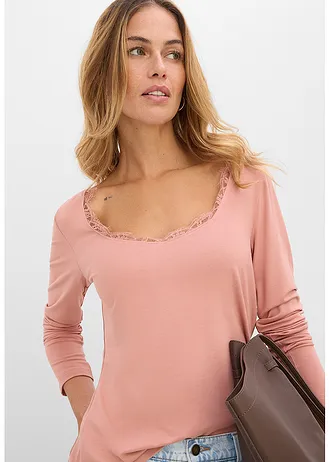 Longsleeve van een zachte viscose-mix • poederbruin • bonprix online shop