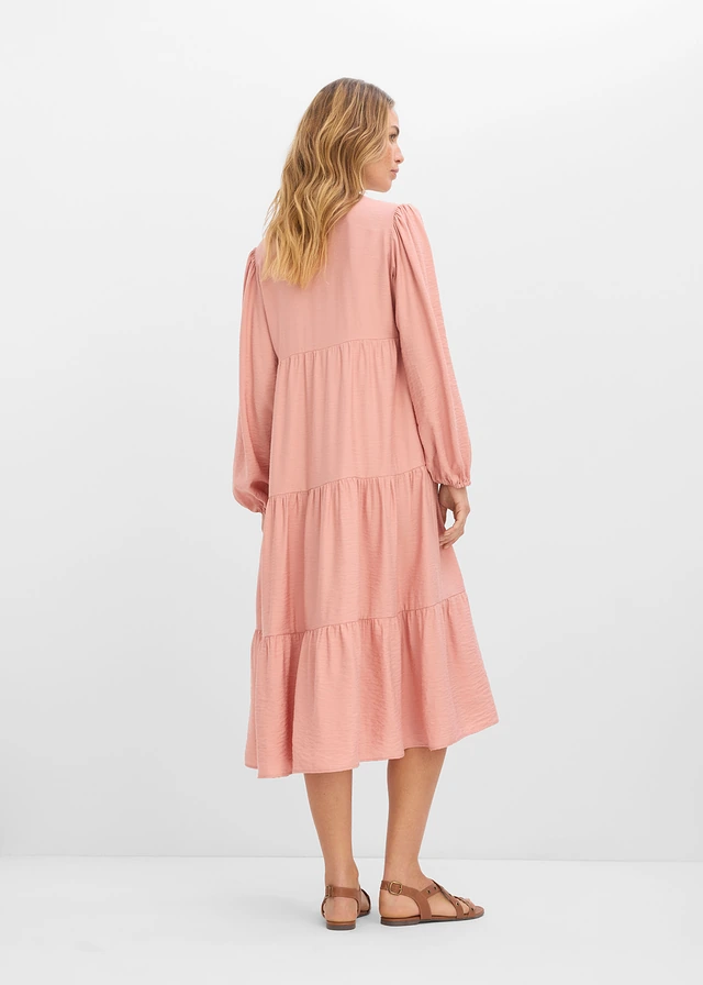 Midi jurk in een zachte viscose-mix • poederbruin-ecru • product-page.page-title-suffix