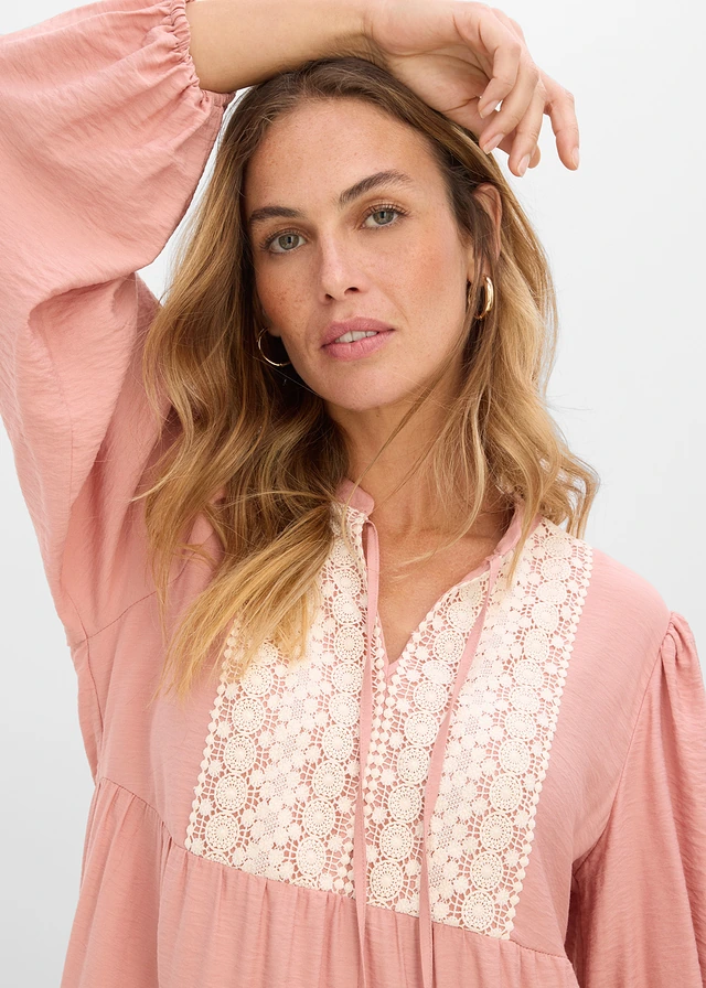 Midi jurk in een zachte viscose-mix • poederbruin-ecru • product-page.page-title-suffix
