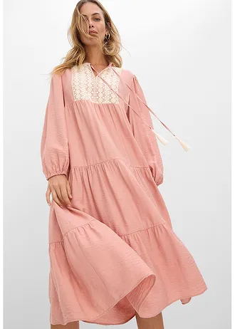 Rochie midi din amestec moale cu viscoză • maro pudrat-crem natur • magazin bonprix