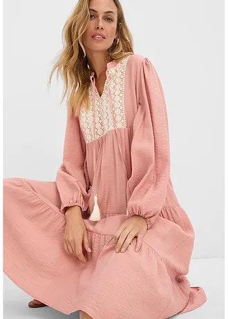 Midi šaty z měkké viskózové směsi • pudrově hnědo-přírodní • bonprix obchod