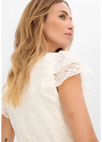 T-shirt court en dentelle • ecru • Boutique bonprix