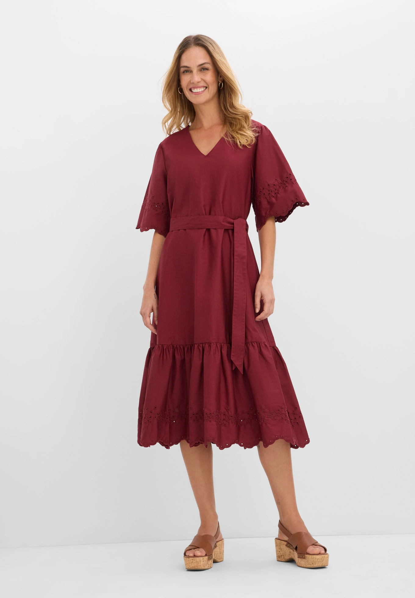 Midi jurk van puur katoen • robijnrood • bonprix online shop