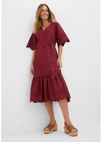 Robe midi 100% coton, Couleur: rouge rubis