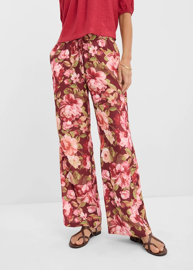Marlene Dietrich broek, Kleur: robijnrood gebloemd