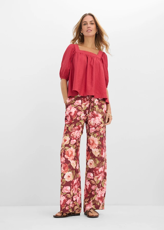 Marlene Dietrich broek, Kleur: robijnrood gebloemd