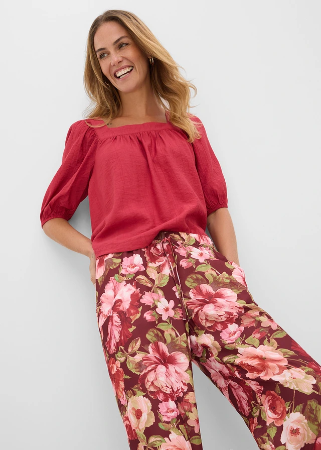Marlene Dietrich broek • robijnrood gebloemd • product-page.page-title-suffix