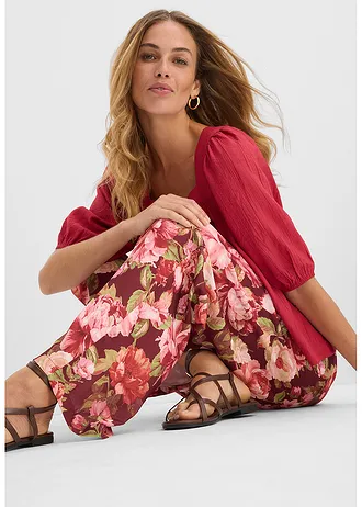 Pantaloni Marlene • roșu-rubiniu floral • magazin bonprix