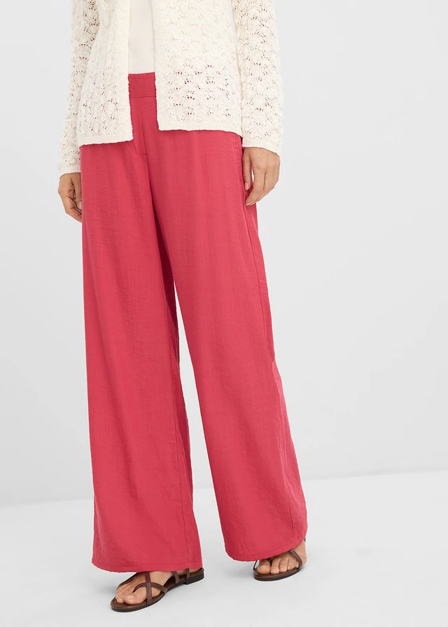 Palazzo broek van viscose mix, Kleur: kersenrood