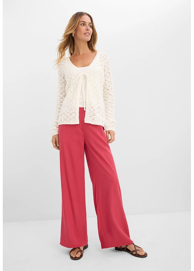 Palazzo broek van viscose mix, Kleur: kersenrood