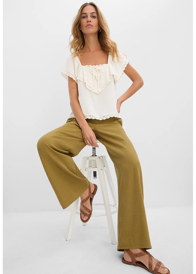 Palazzo broek van viscose mix • natuurgroen • product-page.page-title-suffix