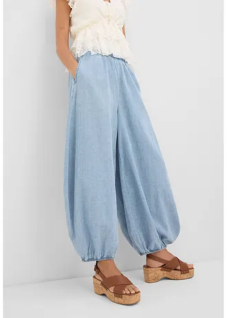 Harembroek van lichte linnenmix, Kleur: ijsblauw denim