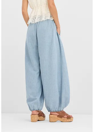 Nohavice s pudlom z ľahkého pláteného mixu • ľadovo modrá denim • obchod bonprix