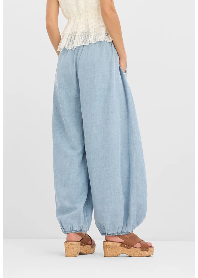 Șalvari din mix ușor cu in • bleu denim • magazin bonprix