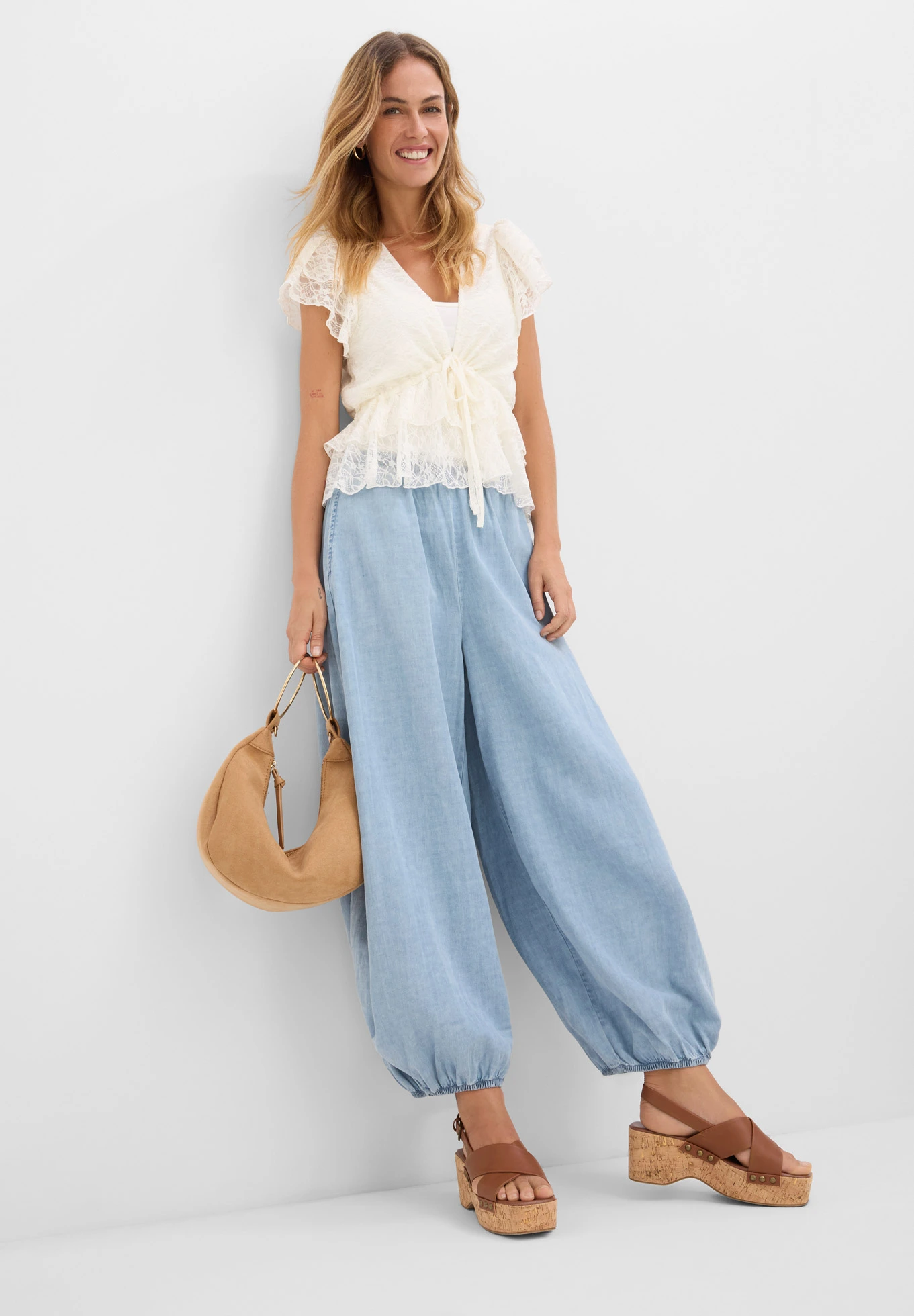 Pantalon sarouel léger • bleu glacier denim • Boutique bonprix