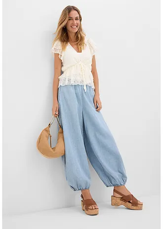 Nohavice s pudlom z ľahkého pláteného mixu • ľadovo modrá denim • obchod bonprix