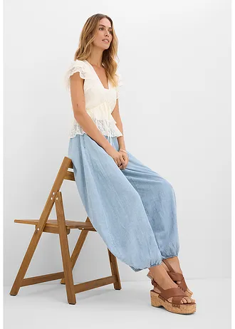 Nohavice s pudlom z ľahkého pláteného mixu • ľadovo modrá denim • obchod bonprix