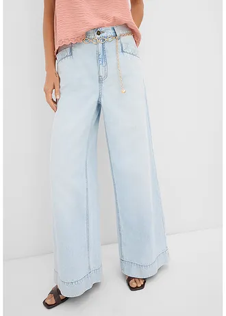 Wide Leg farmer, High Waist • jégkék denim, használt hatású • bonprix áruház