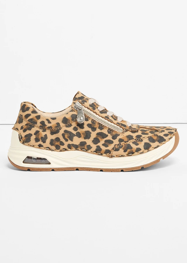 Sneakers van Rieker met een padded binnenzool, Kleur: beige luipaardprint