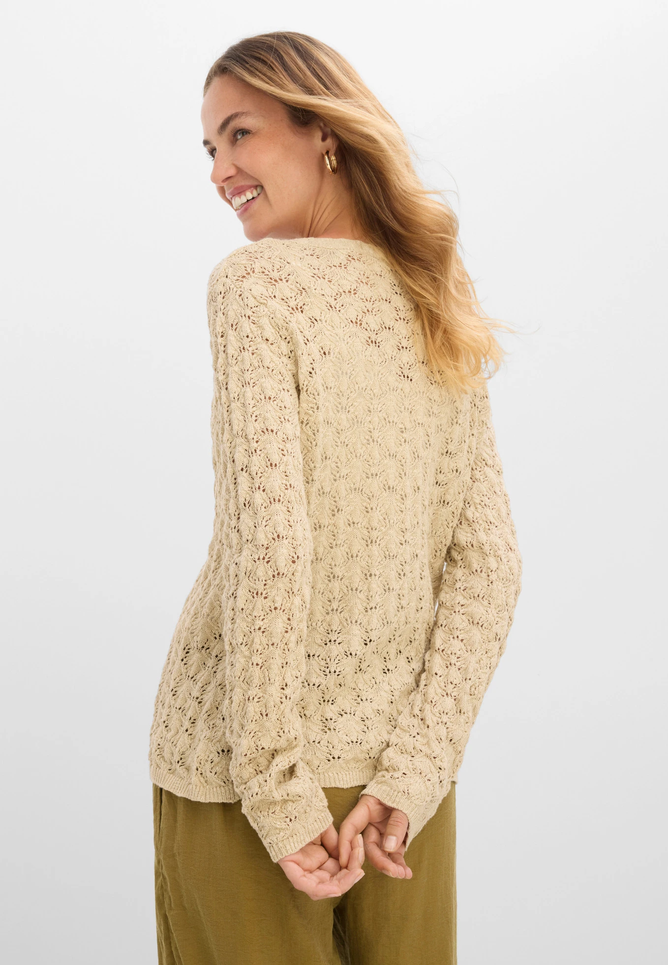 Ajour vest van puur katoen • lichtsand • bonprix online shop