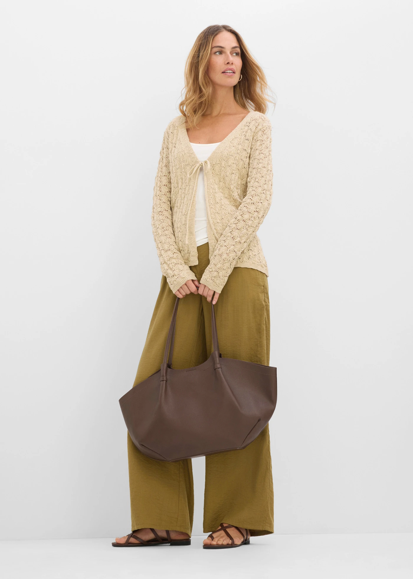 Ajour vest van puur katoen • lichtsand • bonprix online shop