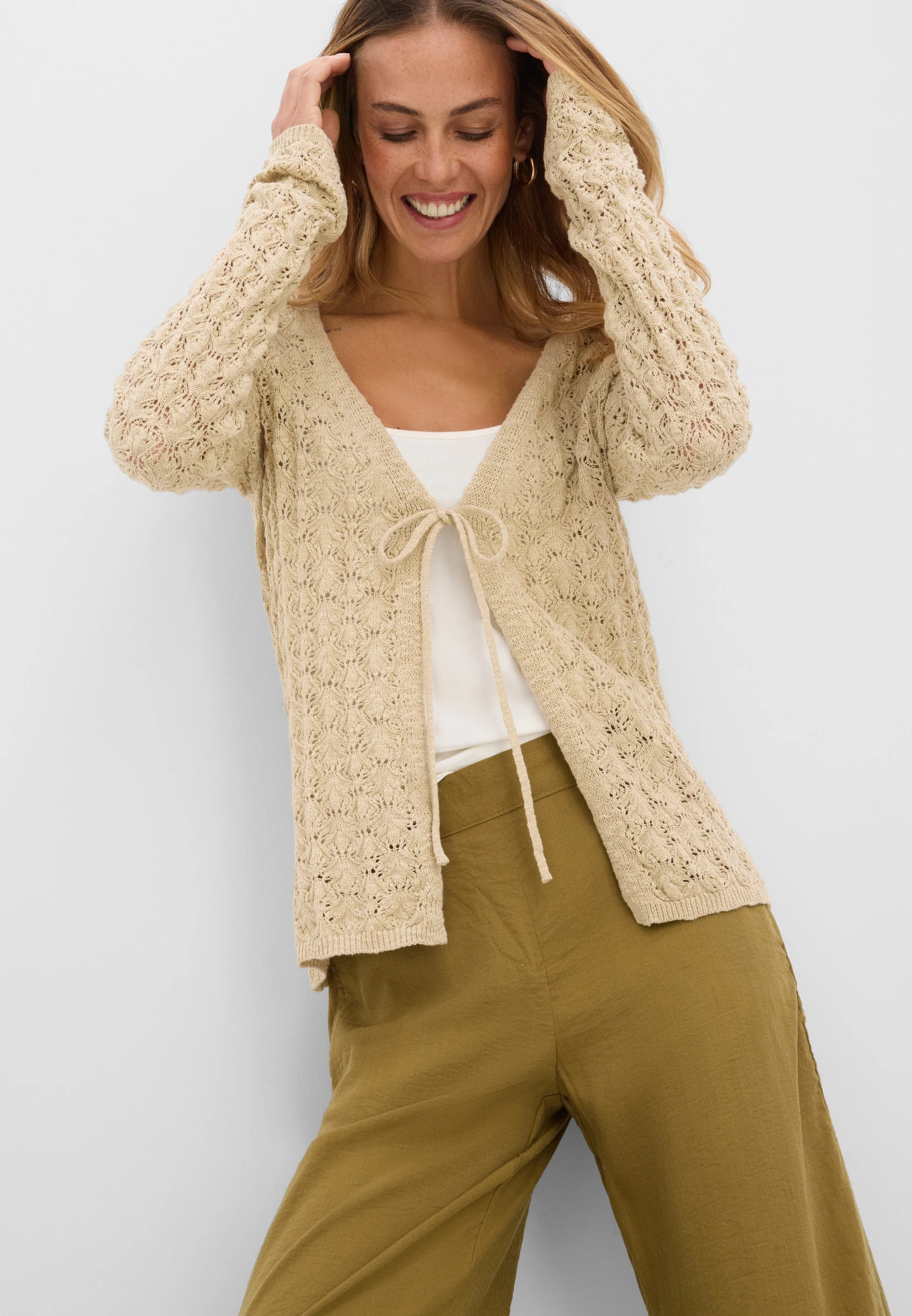 Ajour vest van puur katoen • lichtsand • bonprix online shop