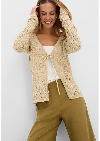 Gilet en maille ajourée 100% coton • sable clair • Boutique bonprix