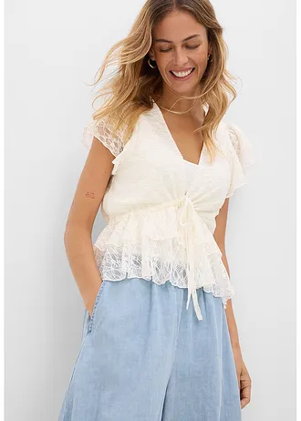 T-shirt court en dentelle • ecru • Boutique bonprix