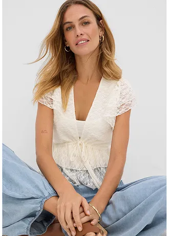 T-shirt court en dentelle • ecru • Boutique bonprix