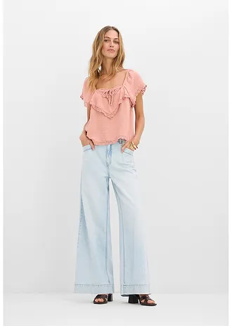 Top blouse en crêpe légère, Couleur: marron poudré