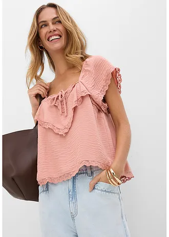 Top blouse en crêpe légère • marron poudré • Boutique bonprix
