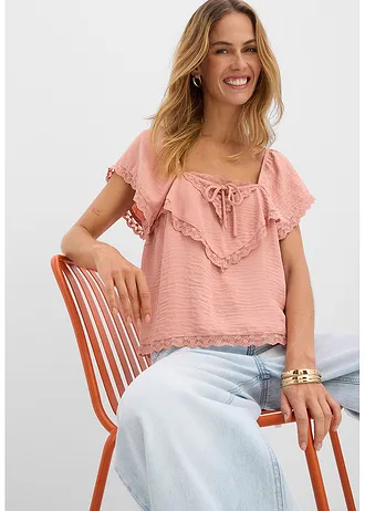 Top blouse en crêpe légère • marron poudré • Boutique bonprix