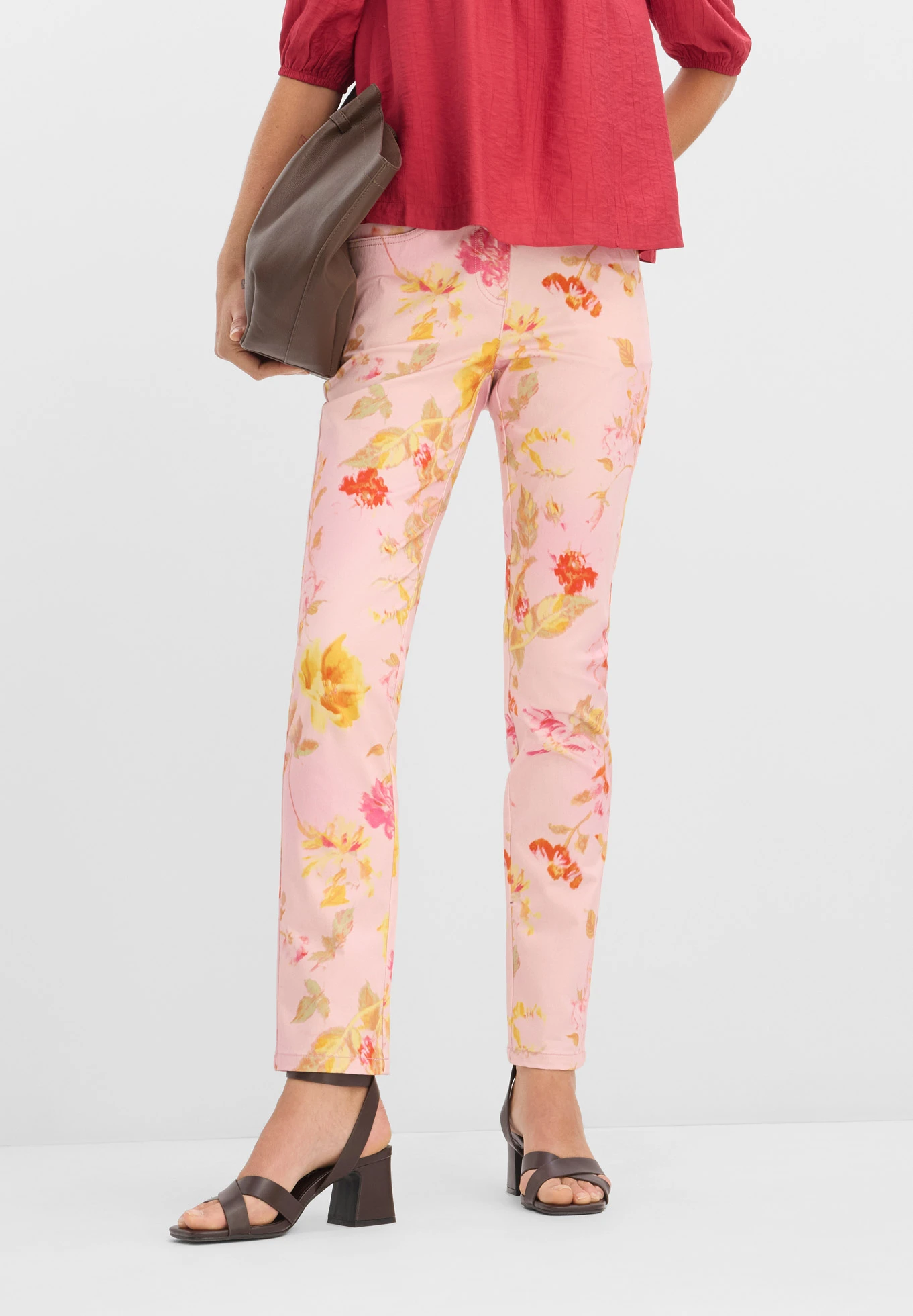 Stretchbroek met bloemenprint • roze gebloemd • bonprix online shop