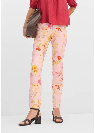 Stretchbroek met bloemenprint • roze gebloemd • bonprix online shop