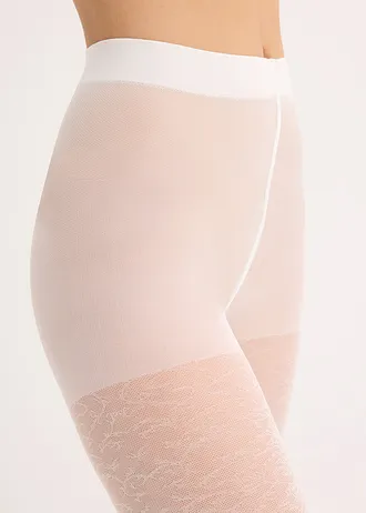 Collant voile effet résille 30D, Couleur: blanc